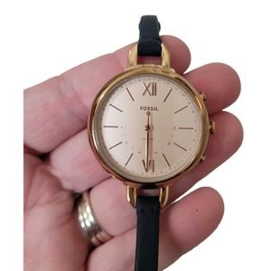 Fossil Q FTW5023 Womens Annette Black Leather Analog Hybrid Smart Gold Thin